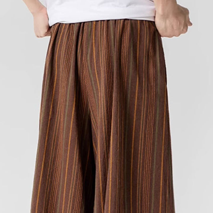 Buddha Stones Pantaloni estivi vintage a righe con coulisse, pantaloni da uomo a gamba larga con tasca - image 17