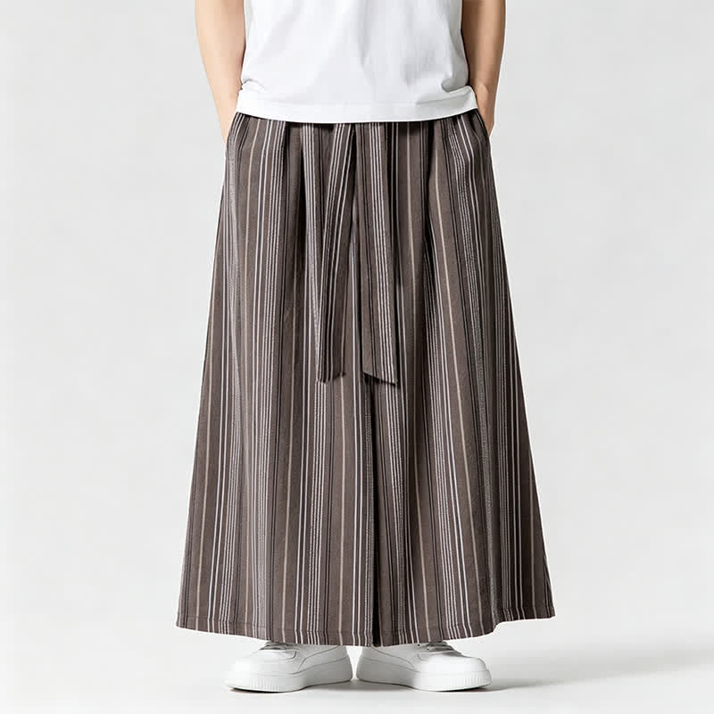 Buddha Stones Pantaloni estivi vintage a righe con coulisse, pantaloni da uomo a gamba larga con tasca - image 24