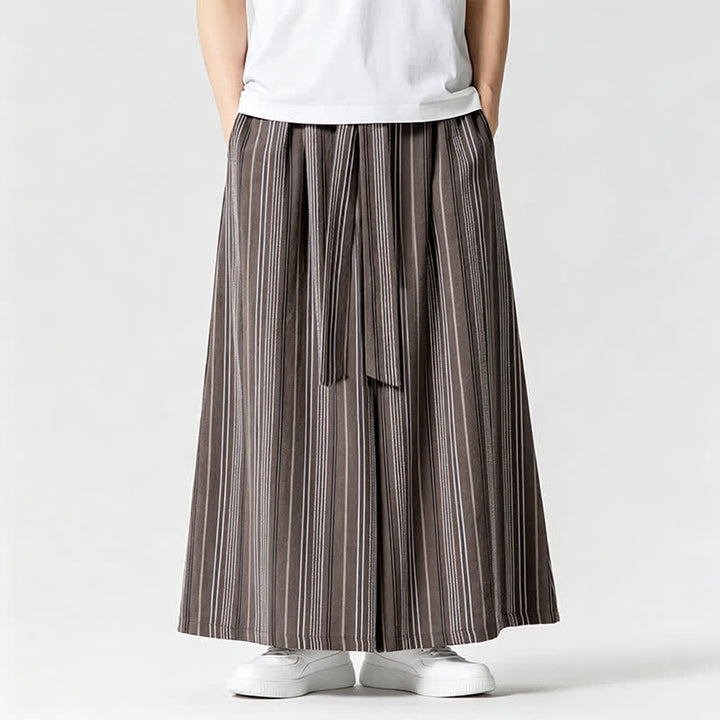 Buddha Stones Pantaloni estivi vintage a righe con coulisse, pantaloni da uomo a gamba larga con tasca - image 24
