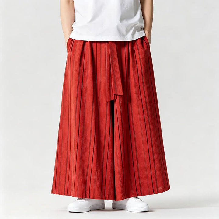 Buddha Stones Pantaloni estivi vintage a righe con coulisse, pantaloni da uomo a gamba larga con tasca - image 28