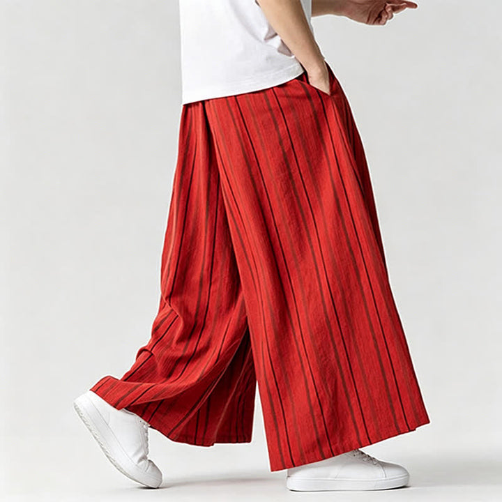 Buddha Stones Pantaloni estivi vintage a righe con coulisse, pantaloni da uomo a gamba larga con tasca - image 32