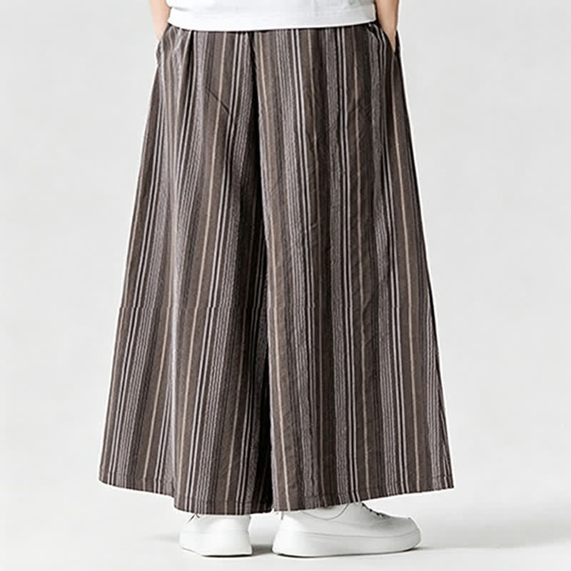 Buddha Stones Pantaloni estivi vintage a righe con coulisse, pantaloni da uomo a gamba larga con tasca - image 23