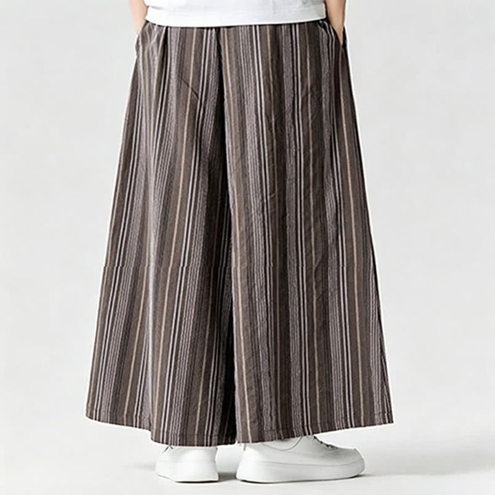 Buddha Stones Pantaloni estivi vintage a righe con coulisse, pantaloni da uomo a gamba larga con tasca - image 23