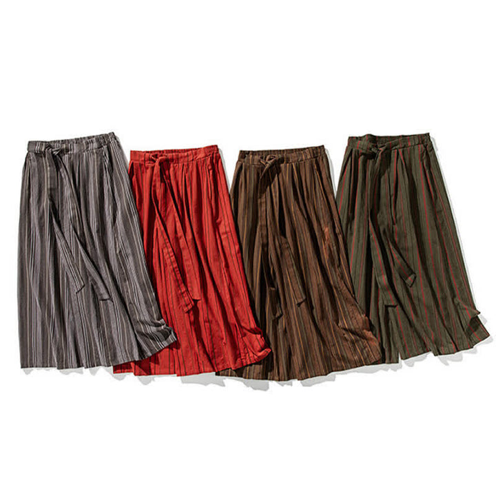 Buddha Stones Pantaloni estivi vintage a righe con coulisse, pantaloni da uomo a gamba larga con tasca - image 34
