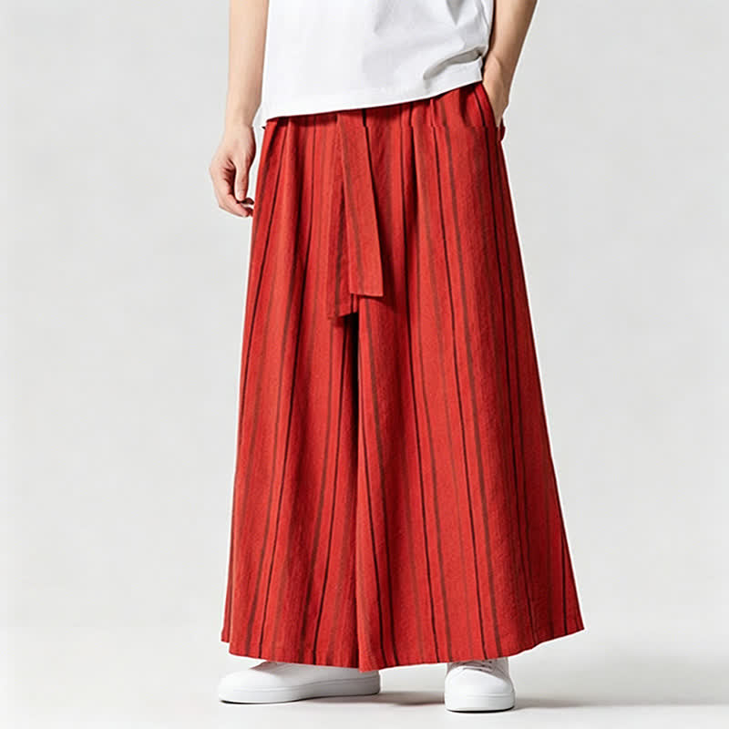 Buddha Stones Pantaloni estivi vintage a righe con coulisse, pantaloni da uomo a gamba larga con tasca - image 30