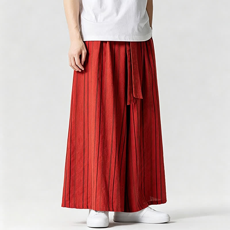 Buddha Stones Pantaloni estivi vintage a righe con coulisse, pantaloni da uomo a gamba larga con tasca - image 29
