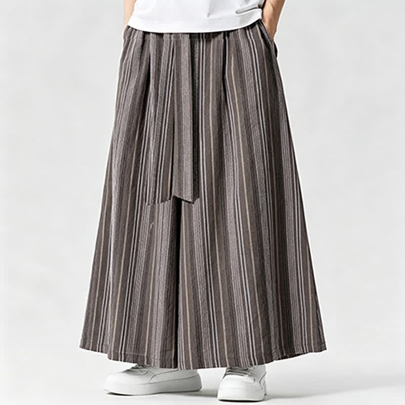 Buddha Stones Pantaloni estivi vintage a righe con coulisse, pantaloni da uomo a gamba larga con tasca - Grigio ardesia - US/UK/AU42, EU52 (3XL) - image 19