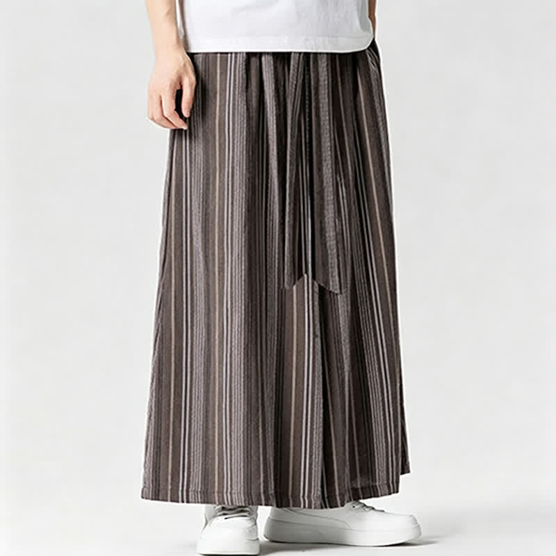 Buddha Stones Pantaloni estivi vintage a righe con coulisse, pantaloni da uomo a gamba larga con tasca - image 21