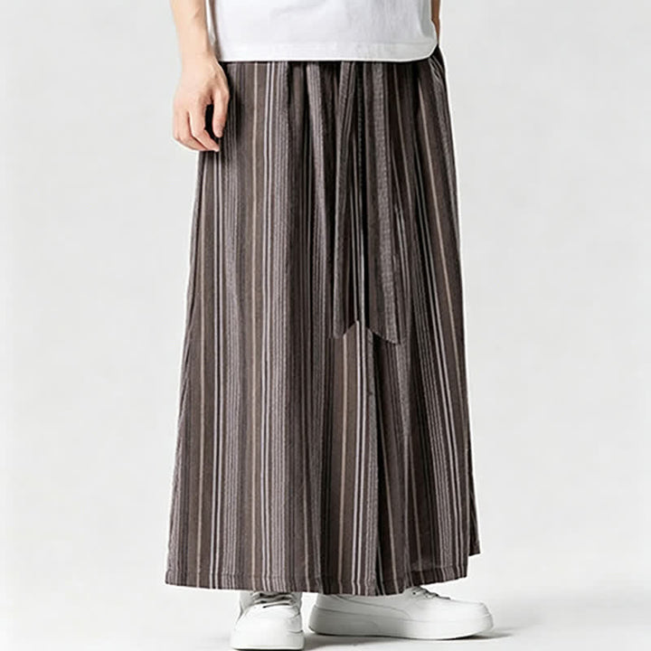 Buddha Stones Pantaloni estivi vintage a righe con coulisse, pantaloni da uomo a gamba larga con tasca - image 21