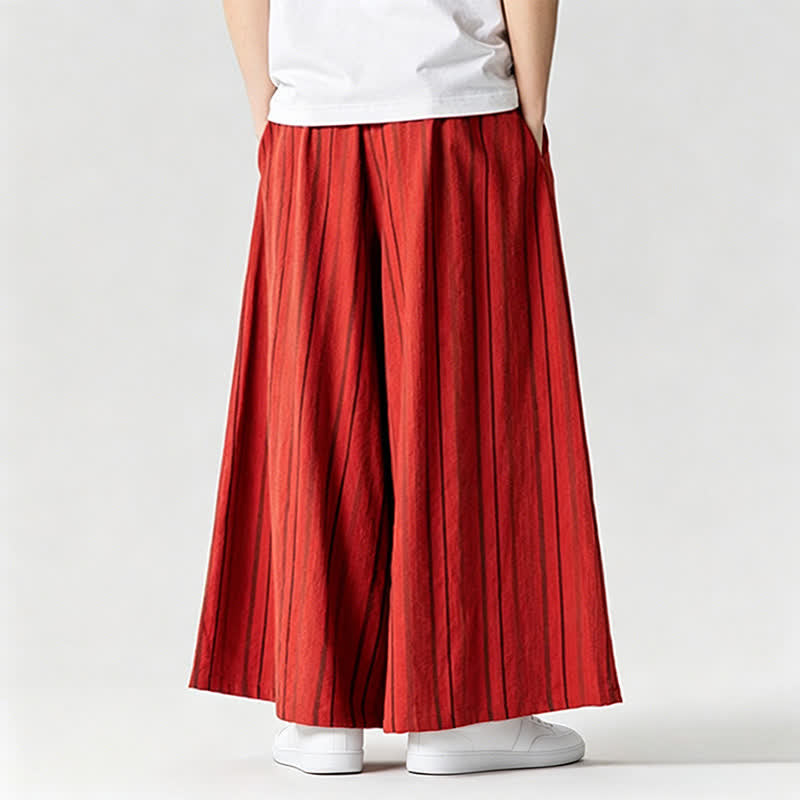 Buddha Stones Pantaloni estivi vintage a righe con coulisse, pantaloni da uomo a gamba larga con tasca - image 31