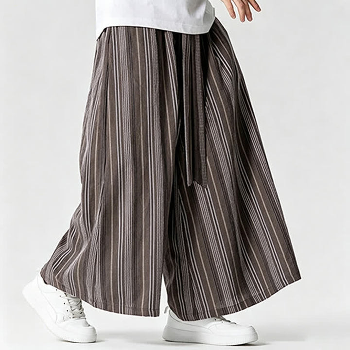 Buddha Stones Pantaloni estivi vintage a righe con coulisse, pantaloni da uomo a gamba larga con tasca - image 22