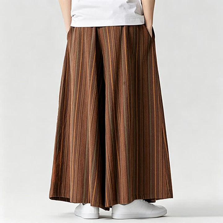 Buddha Stones Pantaloni estivi vintage a righe con coulisse, pantaloni da uomo a gamba larga con tasca - image 10