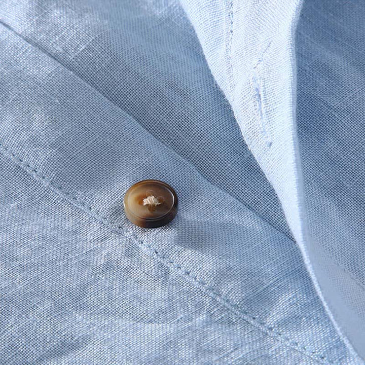 Buddha Stones Camicia da uomo a maniche corte in lino tinta unita, stile Tang, casual, con colletto alla coreana, ideale per l'estate. - image 8