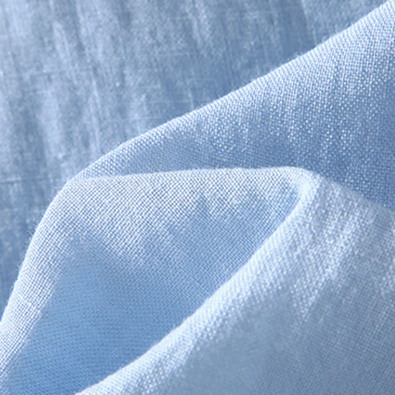 Buddha Stones Camicia da uomo a maniche corte in lino tinta unita, stile Tang, casual, con colletto alla coreana, ideale per l'estate. - image 10