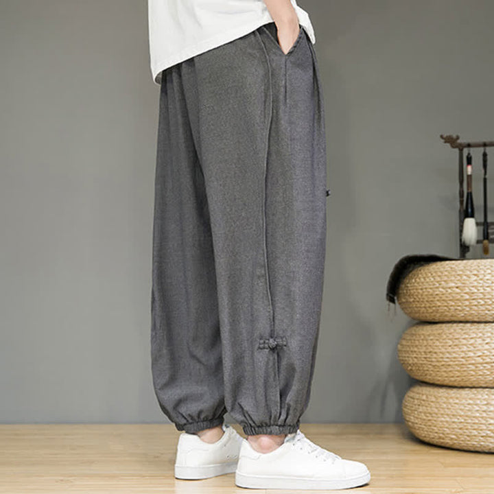 Buddha Stones Pantaloni corti estivi casual minimalisti con coulisse, modello harem da uomo con tasca - image 12
