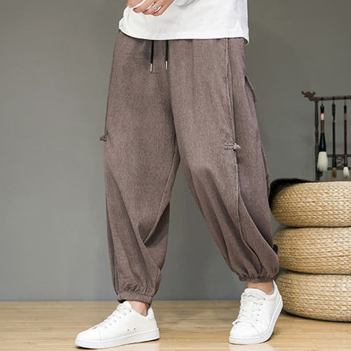 Buddha Stones Pantaloni corti estivi casual minimalisti con coulisse, modello harem da uomo con tasca - Marrone rosato - US/UK/AU46, EU56 (5XL) - image 21