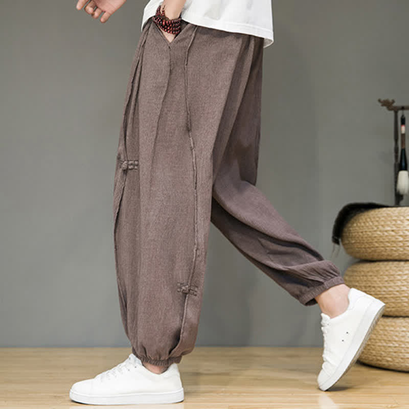 Buddha Stones Pantaloni corti estivi casual minimalisti con coulisse, modello harem da uomo con tasca - image 22