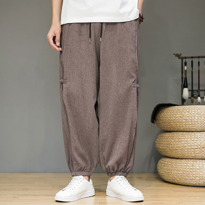Buddha Stones Pantaloni corti estivi casual minimalisti con coulisse, modello harem da uomo con tasca - image 26