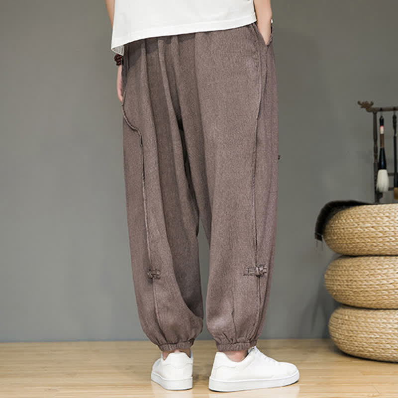 Buddha Stones Pantaloni corti estivi casual minimalisti con coulisse, modello harem da uomo con tasca - image 25