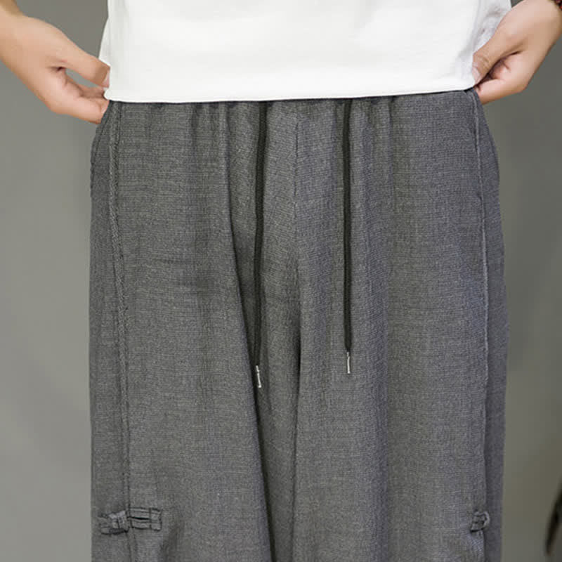 Buddha Stones Pantaloni corti estivi casual minimalisti con coulisse, modello harem da uomo con tasca - image 17