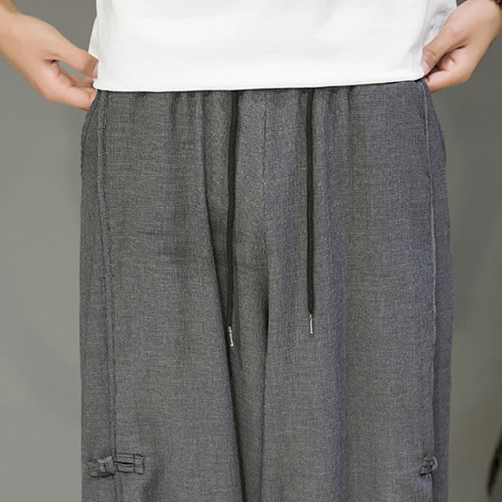 Buddha Stones Pantaloni corti estivi casual minimalisti con coulisse, modello harem da uomo con tasca - image 17