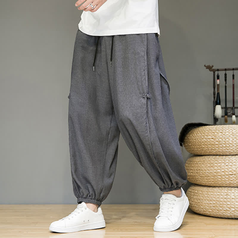 Buddha Stones Pantaloni corti estivi casual minimalisti con coulisse, modello harem da uomo con tasca - Grigio ardesia - US/UK/AU46, EU56 (5XL) - image 9