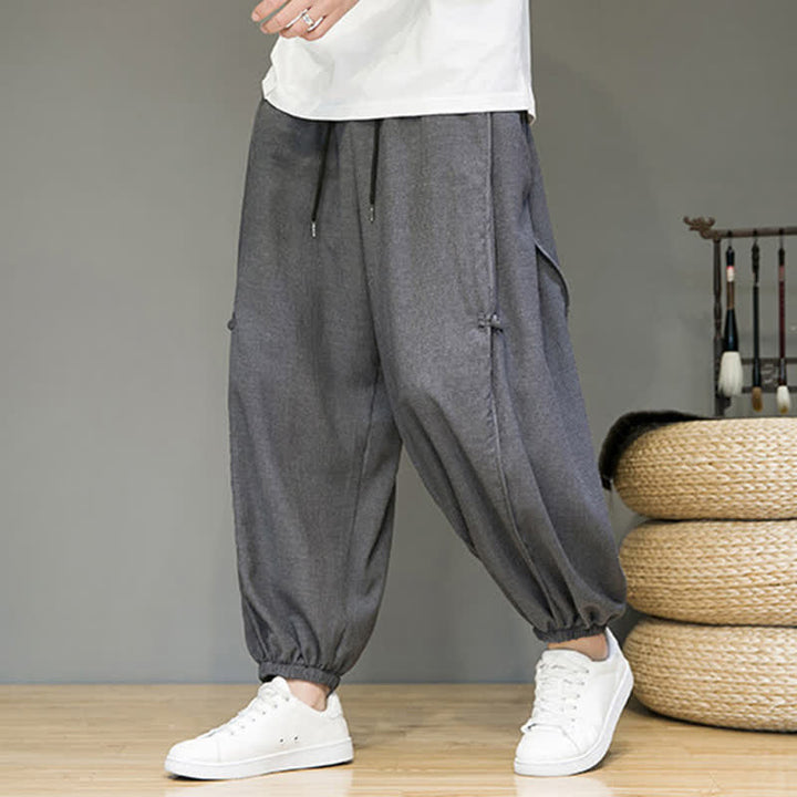 Buddha Stones Pantaloni corti estivi casual minimalisti con coulisse, modello harem da uomo con tasca - Grigio ardesia - US/UK/AU46, EU56 (5XL) - image 9