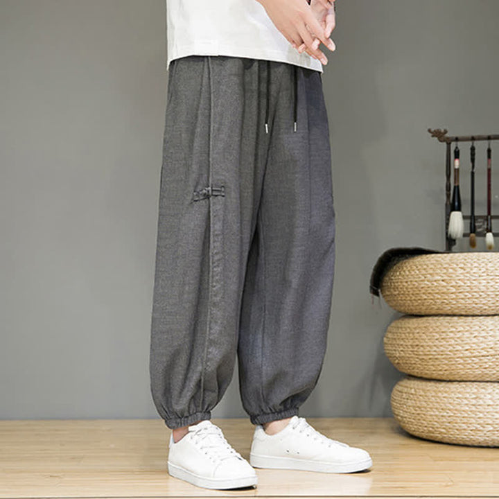 Buddha Stones Pantaloni corti estivi casual minimalisti con coulisse, modello harem da uomo con tasca - image 11
