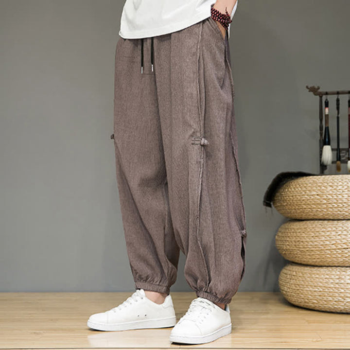 Buddha Stones Pantaloni corti estivi casual minimalisti con coulisse, modello harem da uomo con tasca - image 23