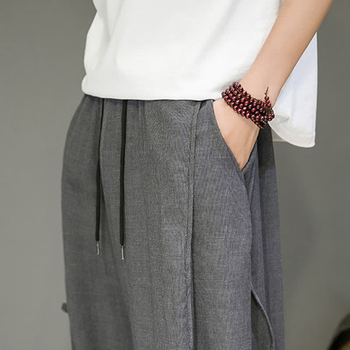 Buddha Stones Pantaloni corti estivi casual minimalisti con coulisse, modello harem da uomo con tasca - image 18