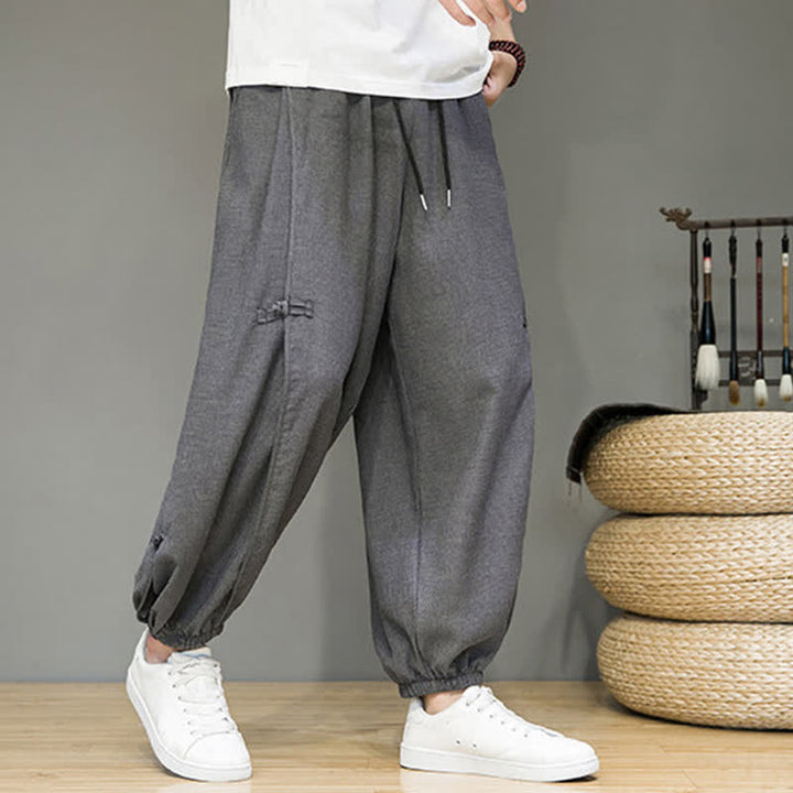 Buddha Stones Pantaloni corti estivi casual minimalisti con coulisse, modello harem da uomo con tasca - image 13