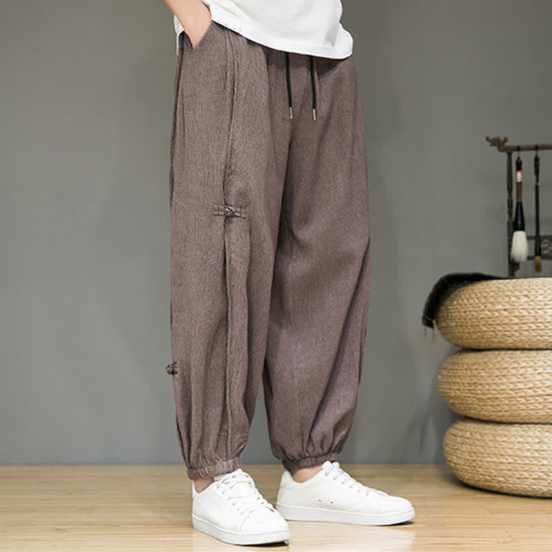 Buddha Stones Pantaloni corti estivi casual minimalisti con coulisse, modello harem da uomo con tasca - image 24