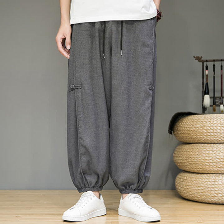 Buddha Stones Pantaloni corti estivi casual minimalisti con coulisse, modello harem da uomo con tasca - image 14