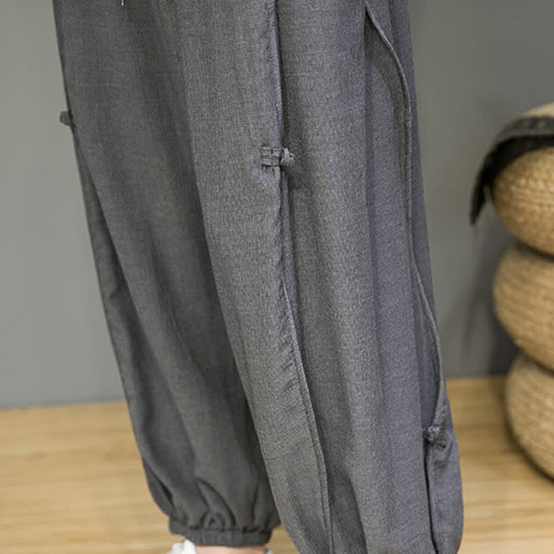 Buddha Stones Pantaloni corti estivi casual minimalisti con coulisse, modello harem da uomo con tasca - image 19