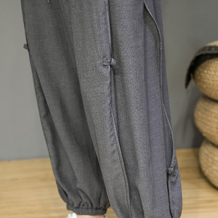 Buddha Stones Pantaloni corti estivi casual minimalisti con coulisse, modello harem da uomo con tasca - image 19