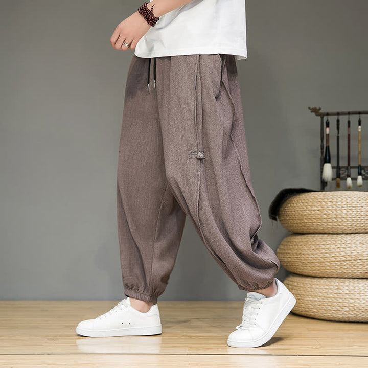 Buddha Stones Pantaloni corti estivi casual minimalisti con coulisse, modello harem da uomo con tasca - image 29