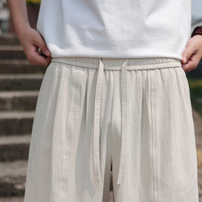 Buddha Stones Pantaloni lunghi estivi casual minimalisti con coulisse in cotone tinta unita da uomo, modello harem con tasca - image 39