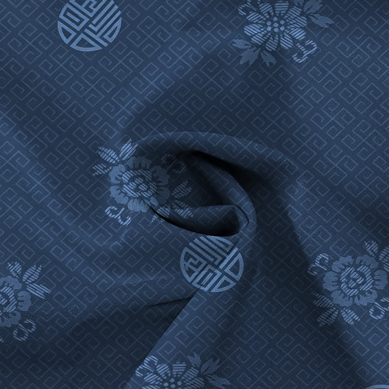 Buddha Stones Camicia da uomo a maniche corte traspirante con bottoni e motivo a medaglione floreale geometrico. - image 14
