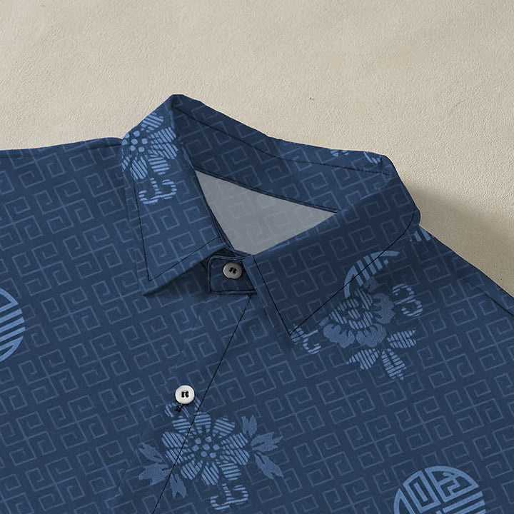 Buddha Stones Camicia da uomo a maniche corte traspirante con bottoni e motivo a medaglione floreale geometrico. - image 12