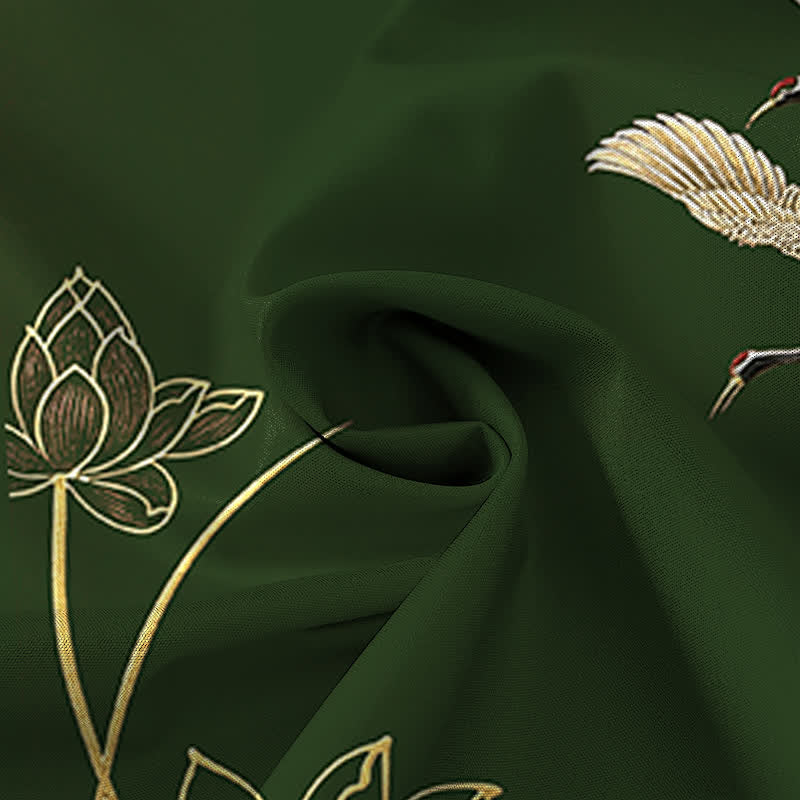 Buddha Stones Camicia da uomo a maniche corte traspirante con bottoni a fantasia loto e gru. - image 14