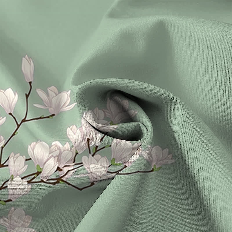 Buddha Stones Camicia da uomo a maniche corte con bottoni a fantasia floreale di magnolia bianca, resistente alle pieghe. - image 5