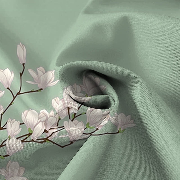 Buddha Stones Camicia da uomo a maniche corte con bottoni a fantasia floreale di magnolia bianca, resistente alle pieghe. - image 5