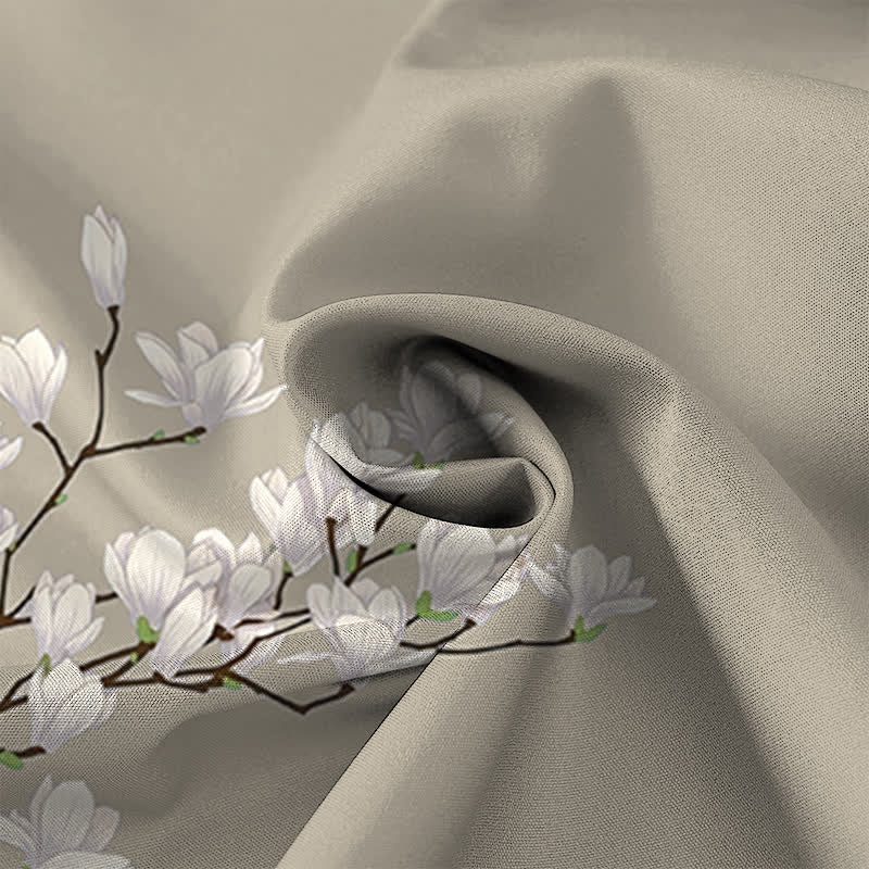 Buddha Stones Camicia da uomo a maniche corte con bottoni a fantasia floreale di magnolia bianca, resistente alle pieghe. - image 8