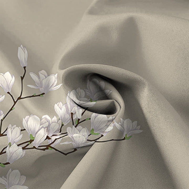 Buddha Stones Camicia da uomo a maniche corte con bottoni a fantasia floreale di magnolia bianca, resistente alle pieghe. - image 8