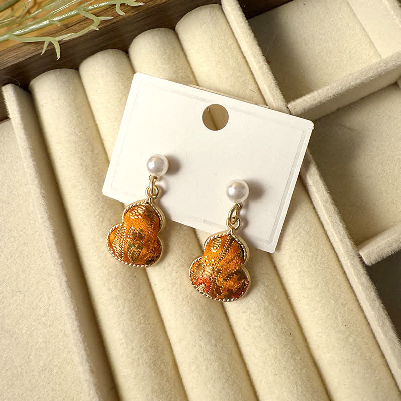 Buddha Stones Orecchini pendenti a perno fatti a mano con perle e zucca in broccato Song Brocade, effetto curativo. - Arancione (stessa tonalità di colore, motivo variabile) - image 7