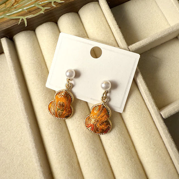 Buddha Stones Orecchini pendenti a perno fatti a mano con perle e zucca in broccato Song Brocade, effetto curativo. - Arancione (stessa tonalità di colore, motivo variabile) - image 7