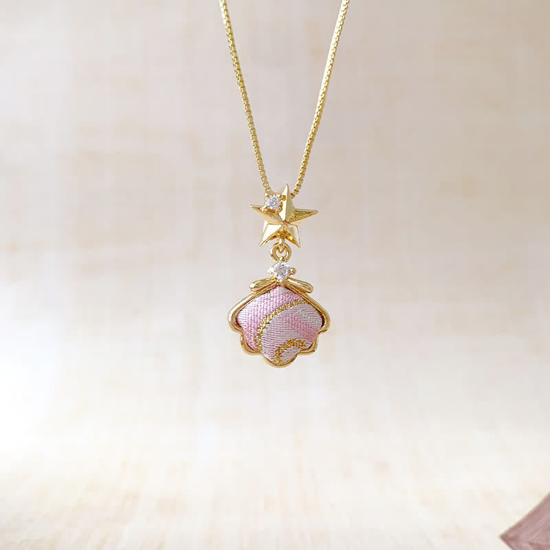 Buddha Stones Collana portafortuna Song Brocade con cuore in conchiglia di rame e foglia di ginkgo - image 4