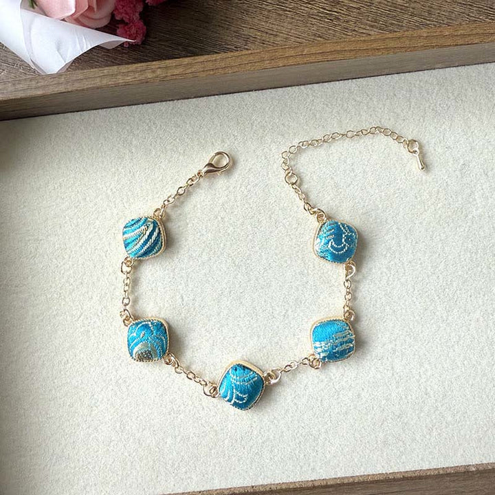 Buddha Stones Bracciale quadrato in broccato Copper Song Vintage Elegance - Blu (stessa tonalità di colore, fantasia variabile) - image 7