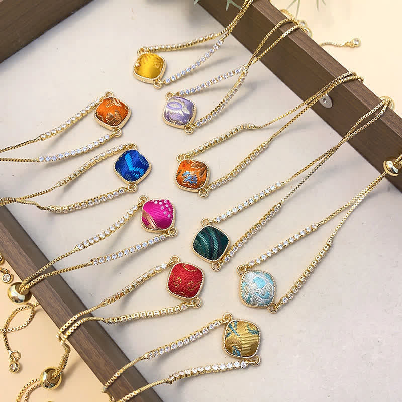 Buddha Stones Bracciale quadrato regolabile in broccato color rame con scritta "Lucky Song". - image 10
