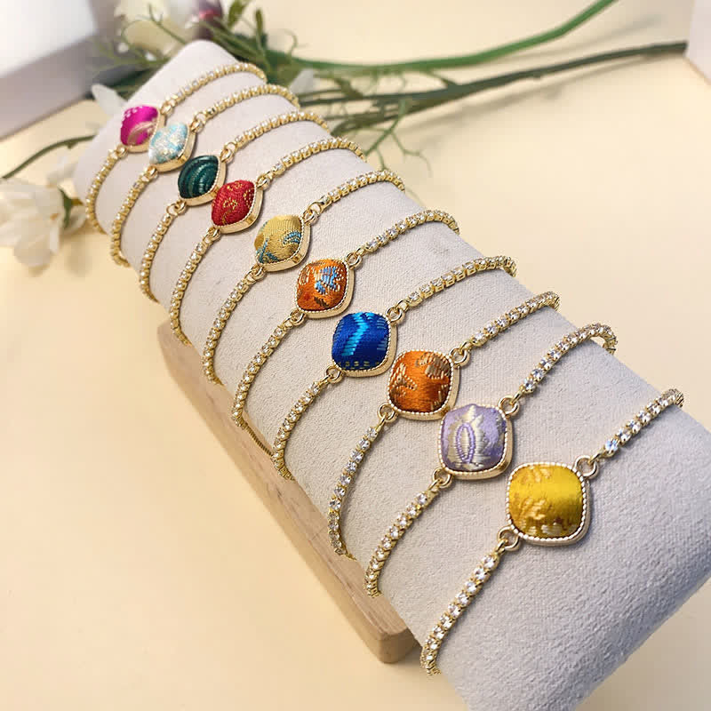 Buddha Stones Bracciale quadrato regolabile in broccato color rame con scritta "Lucky Song". - image 15